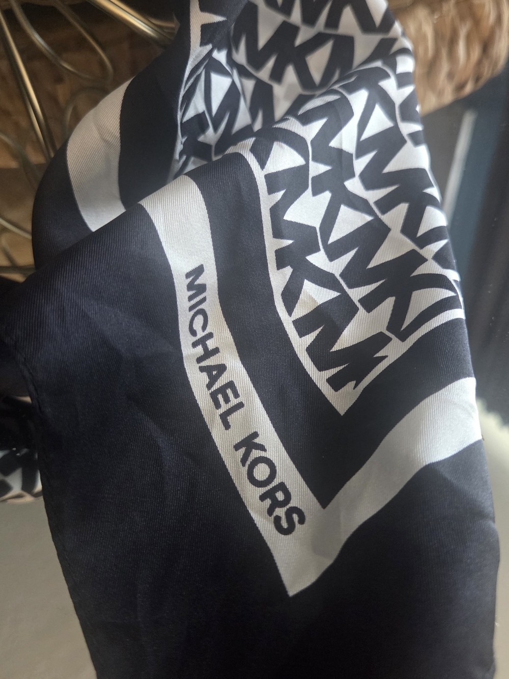 Michael Kors Black & White Monogram Square Foulard Scarf 23" - Picture 3 of 9